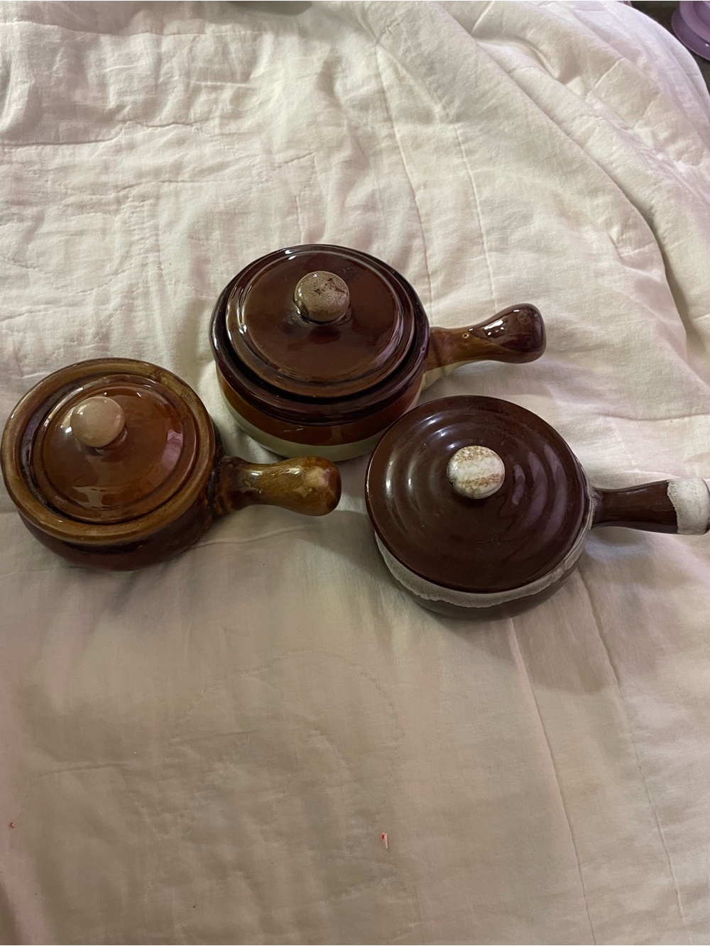 Vintage Brown soup bowl with Handle - Set of 3